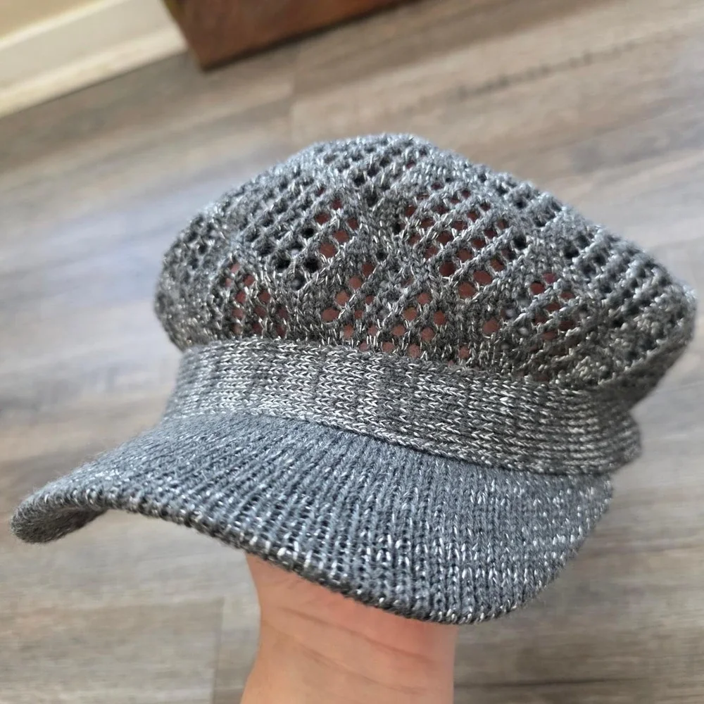 Vintage Style Gray Shiny Mesh Crochet Newsboy Cadet Cap Hat Slouchy Y2K FG173162
